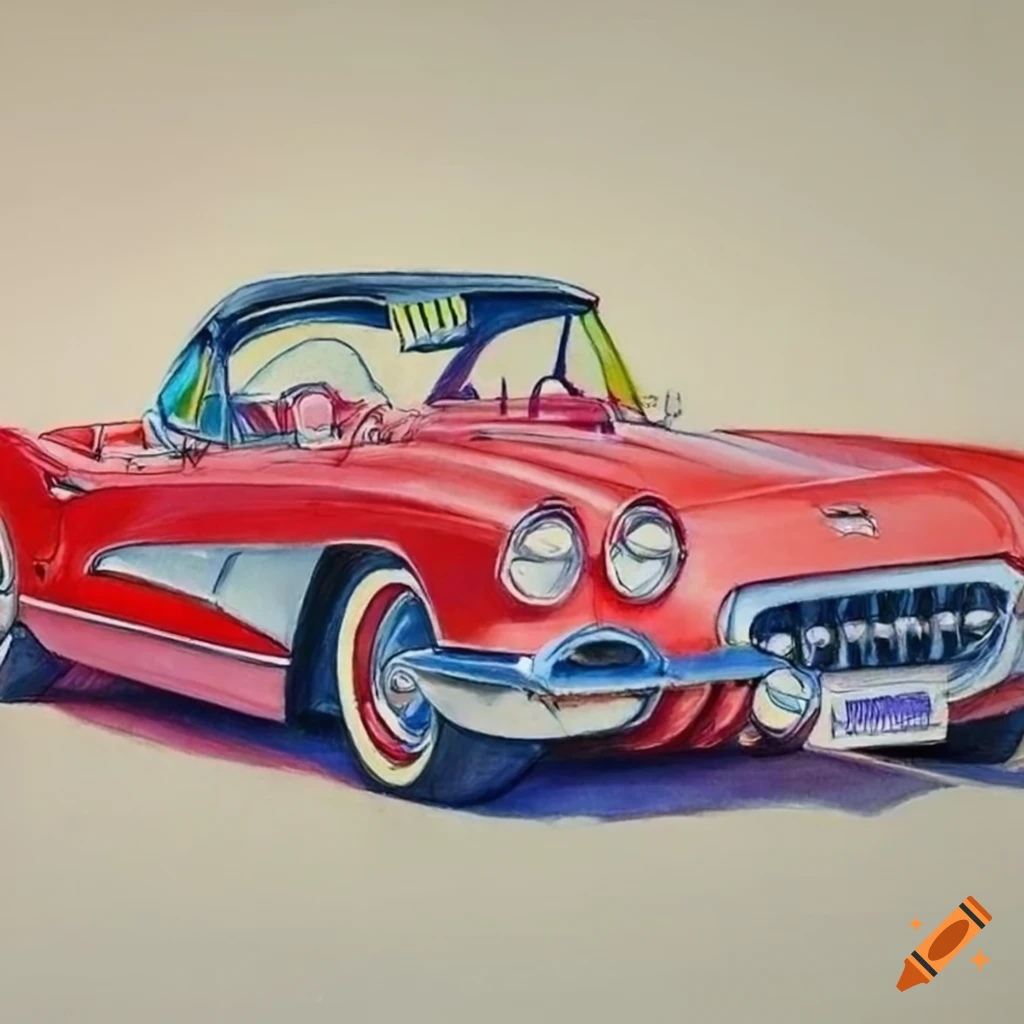 Detailed colorful pencil sketch of a 1962 Corvette