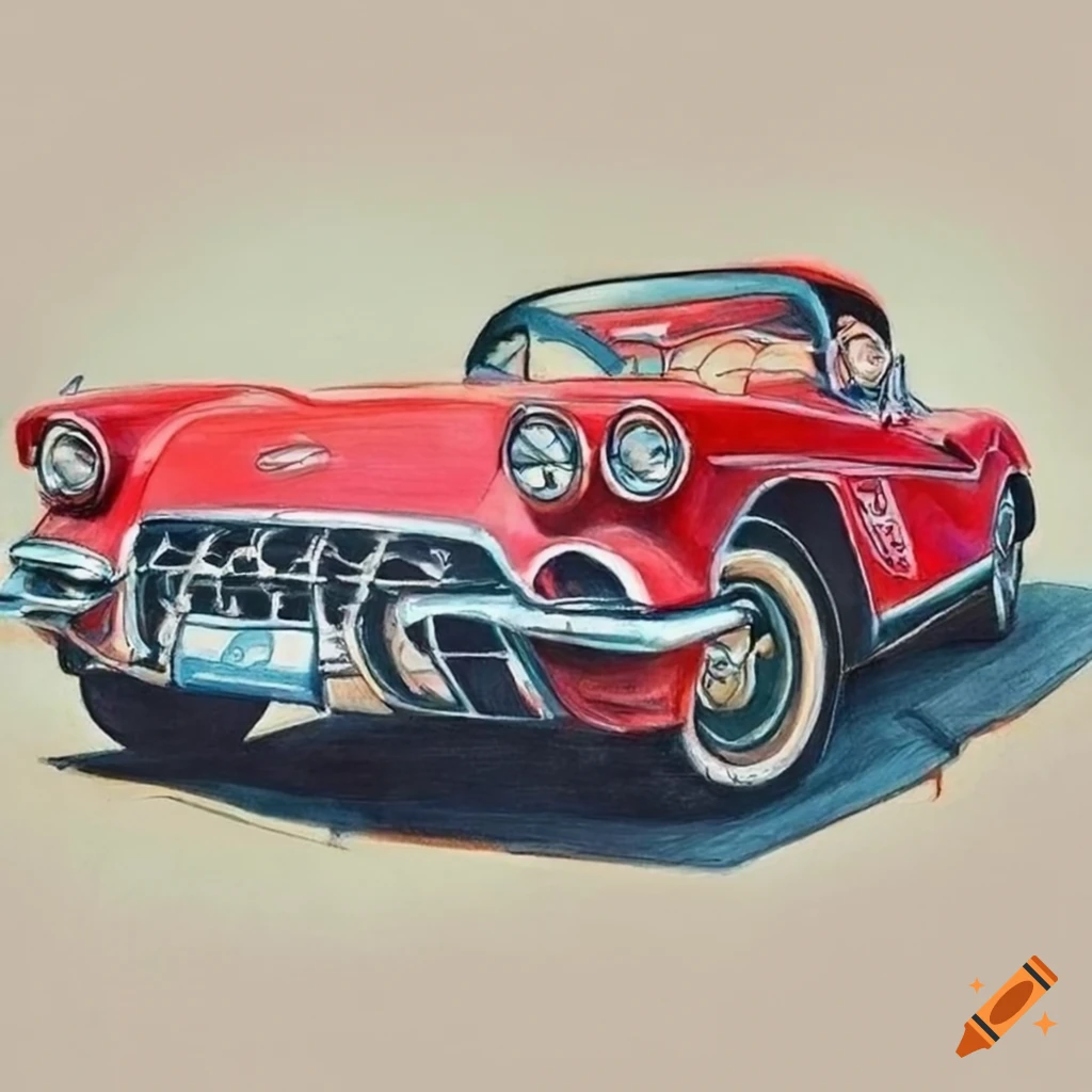 Detailed colorful pencil sketch of a 1962 Corvette
