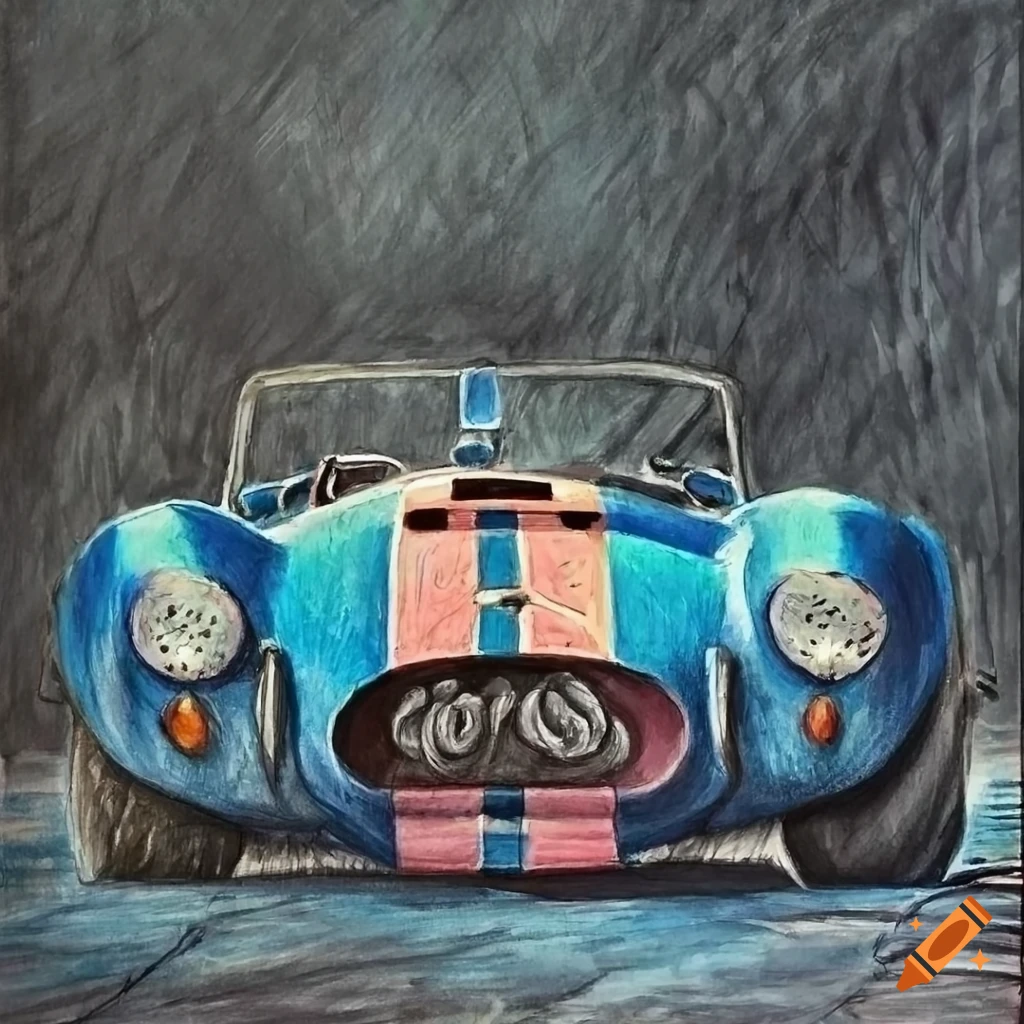 Highly detailed colorful pencil sketch of an AC Cobra