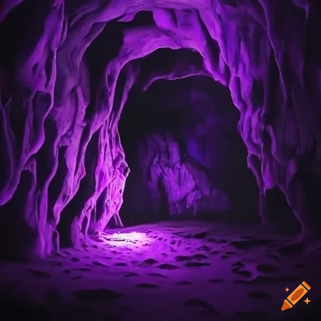 Dark and creepy purple cave interior