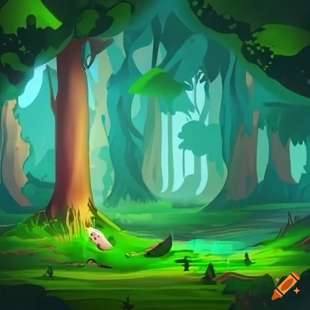 Cartoon themed forest in 2D side view