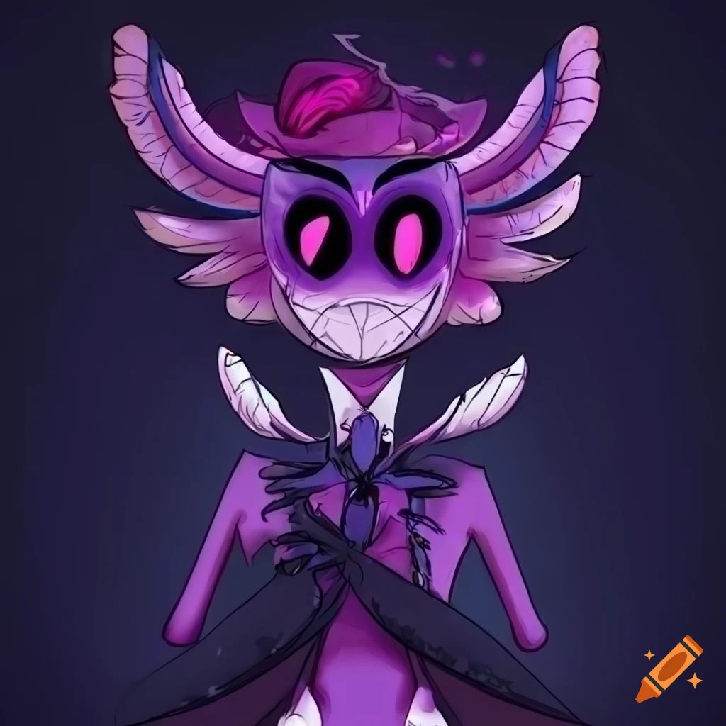 Purple axolotl character inspired by Hazbin Hotel style