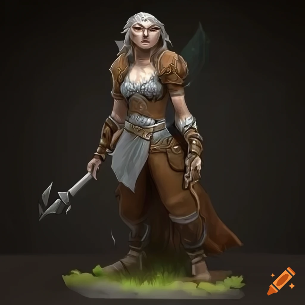 Lawful neutral silver dragonborn druid soldier standing tall in a forest