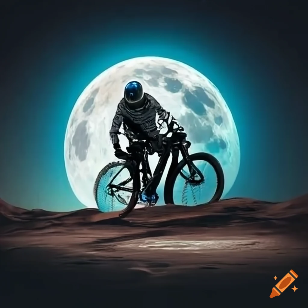 Astronaut mountain biking on the moon
