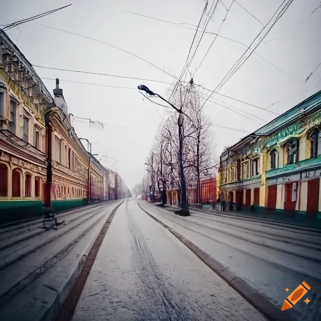 Aerial view of Sovetskaya street in Gomel showcasing vibrant city life and intricate architecture