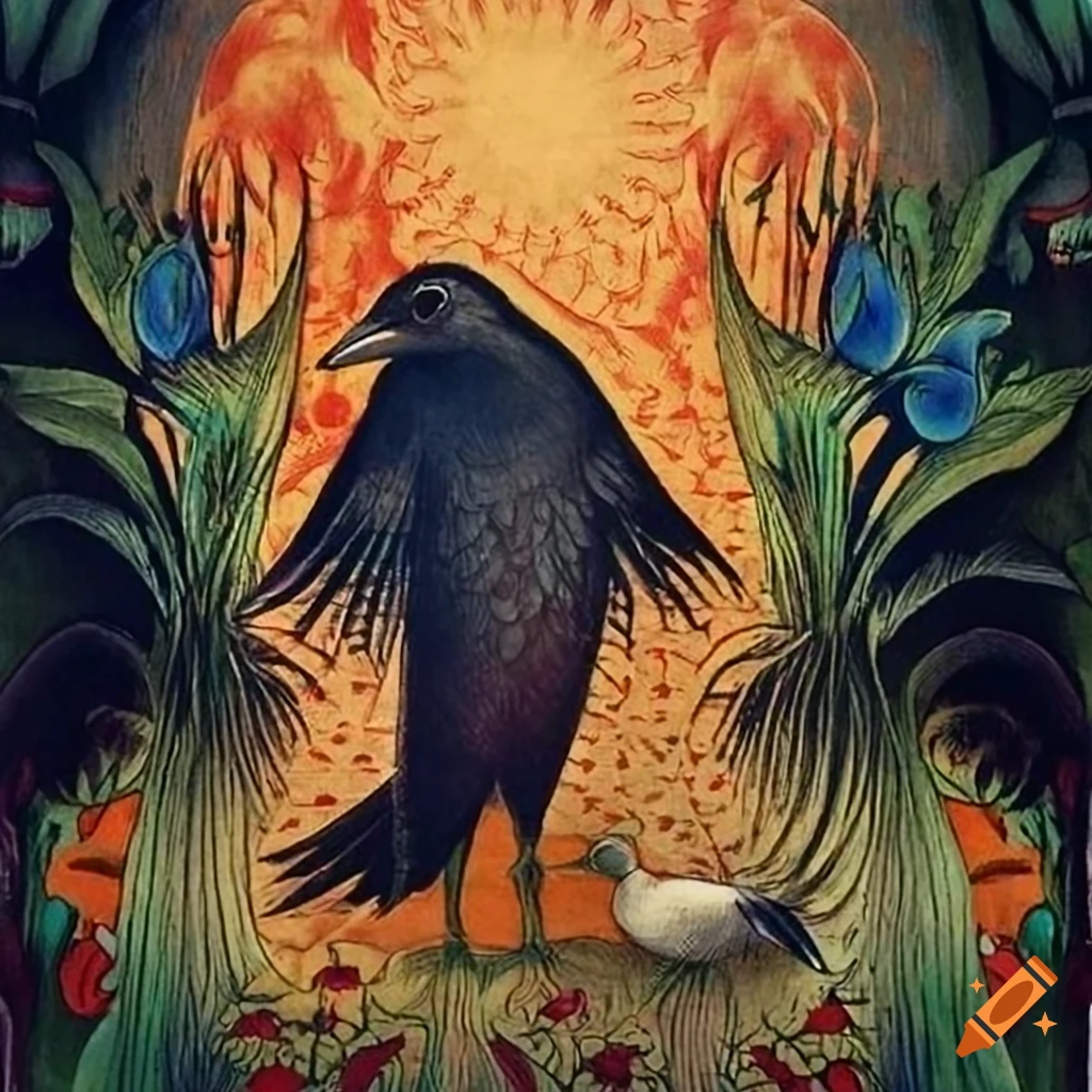 Illustration of a mystical Curandera Raven and elegant Mother Goose