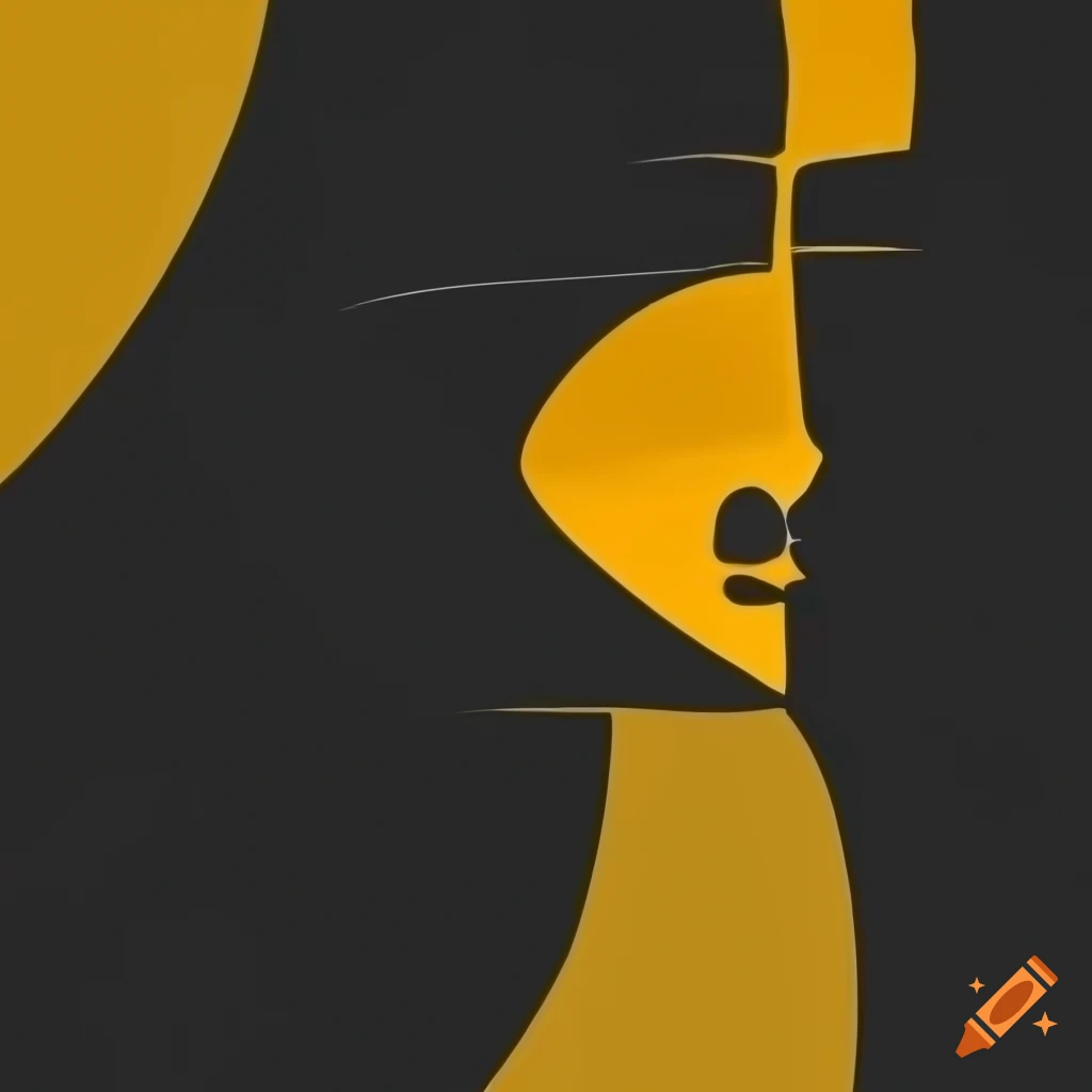 Abstract one-line silhouette of an African mask in black and dark yellow