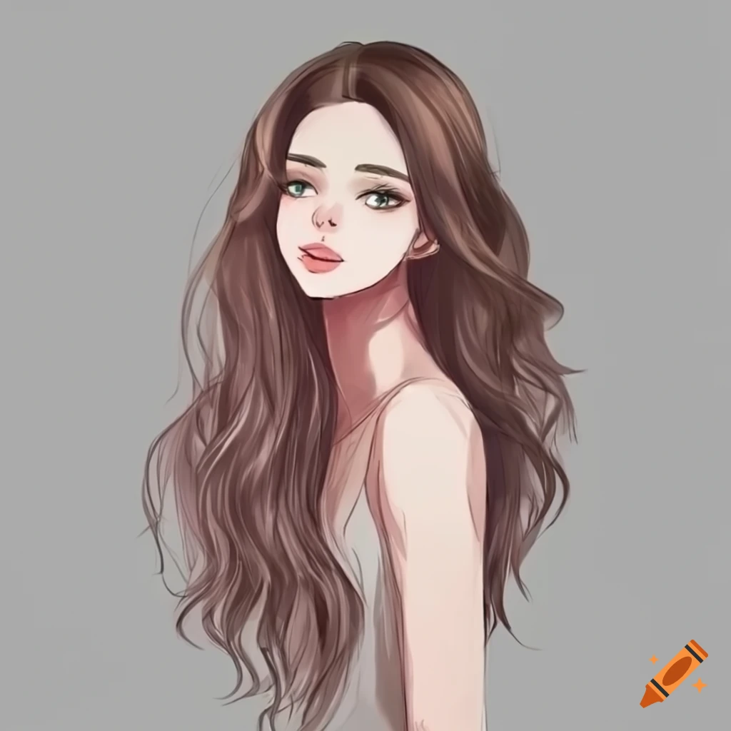 Beautiful woman with long, wavy hair in manhwa art style