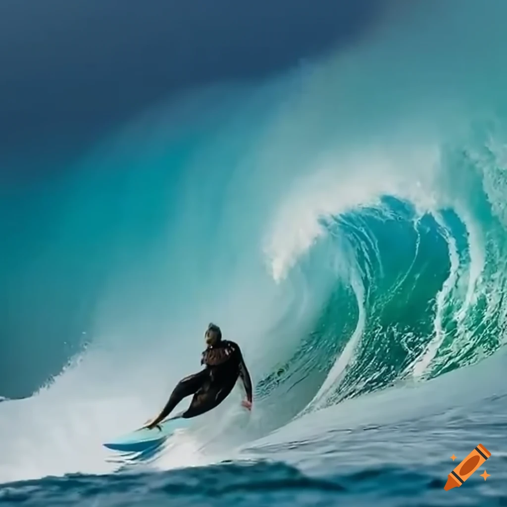 Skilled gorilla surfing on a giant wave