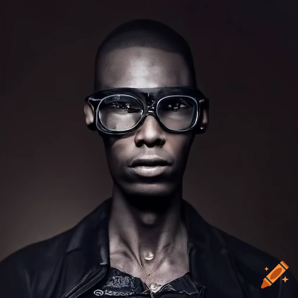 Hyperrealistic sculpture of a man made of chrome shards wearing glasses