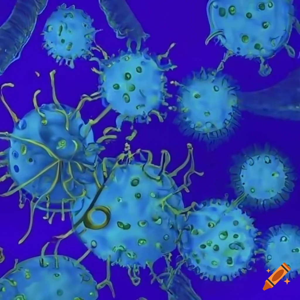 Immune system cell combating viruses on a dynamic background