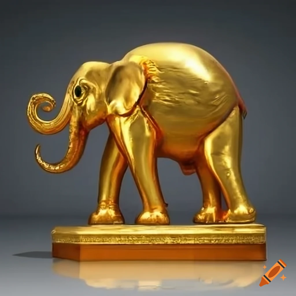 Magnificent golden statue of a sideways-facing elephant