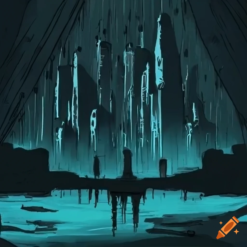 Sunken city in a rain world region with underground perspective