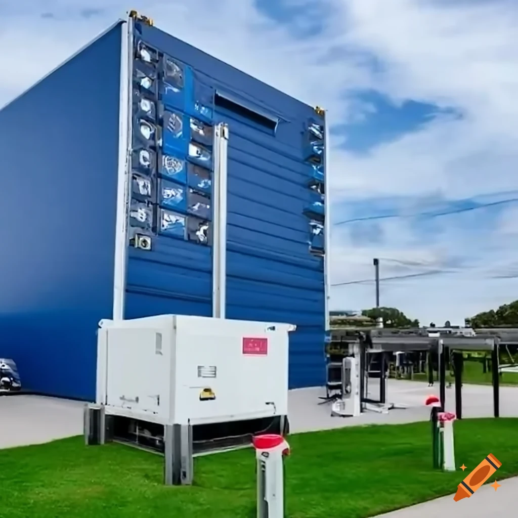 Battery energy storage container with batteries next to EV charging stations