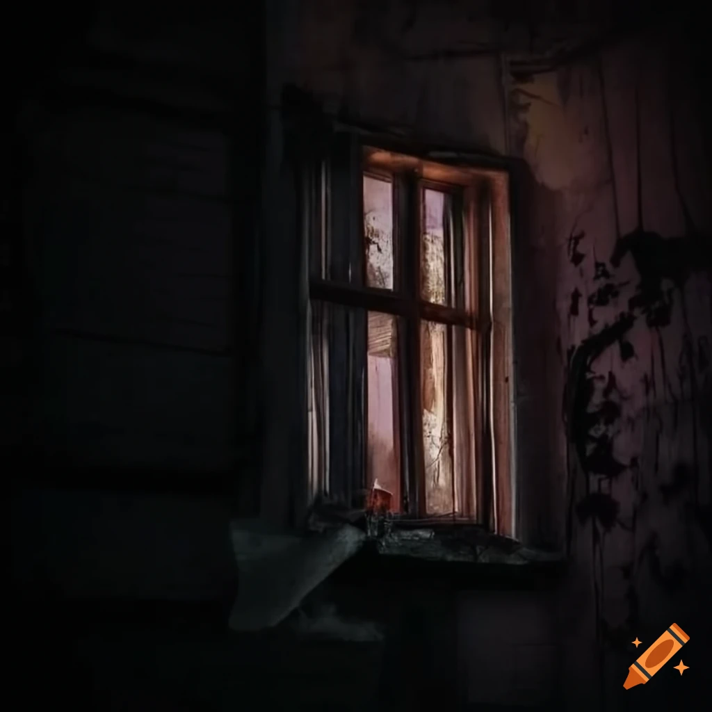 Abandoned urban exploration window house at night