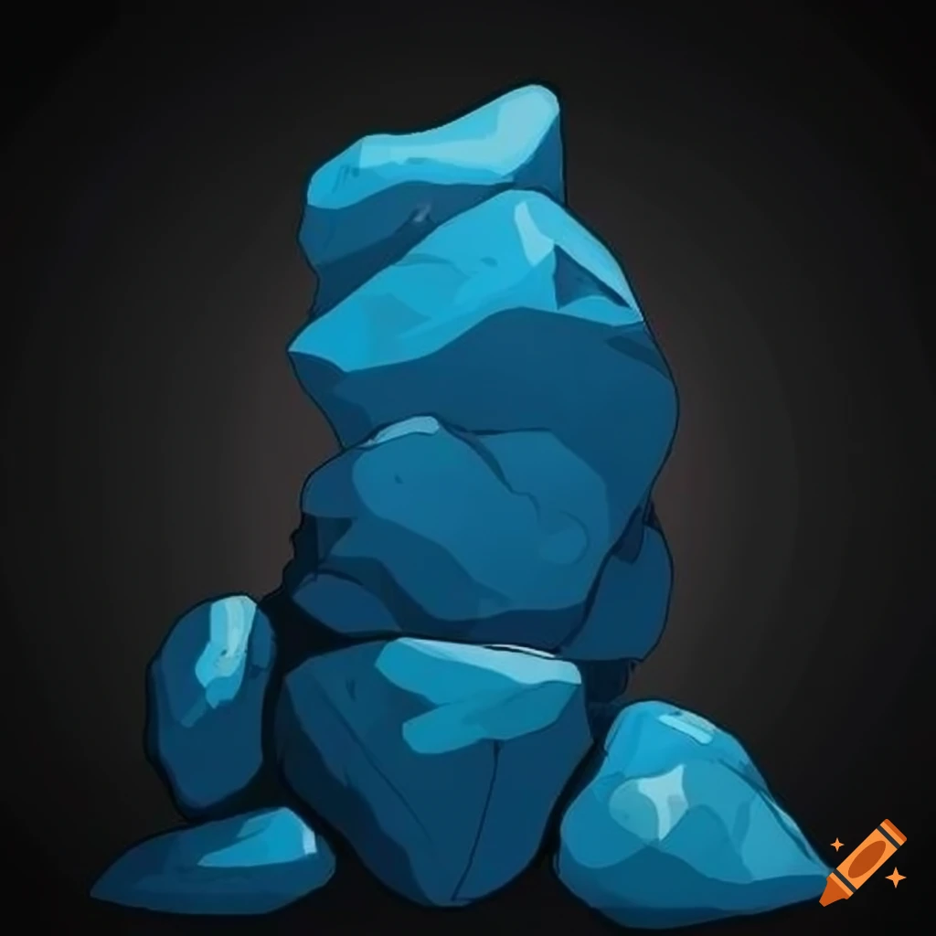 Cool blue rocks in comic adventure style on black background