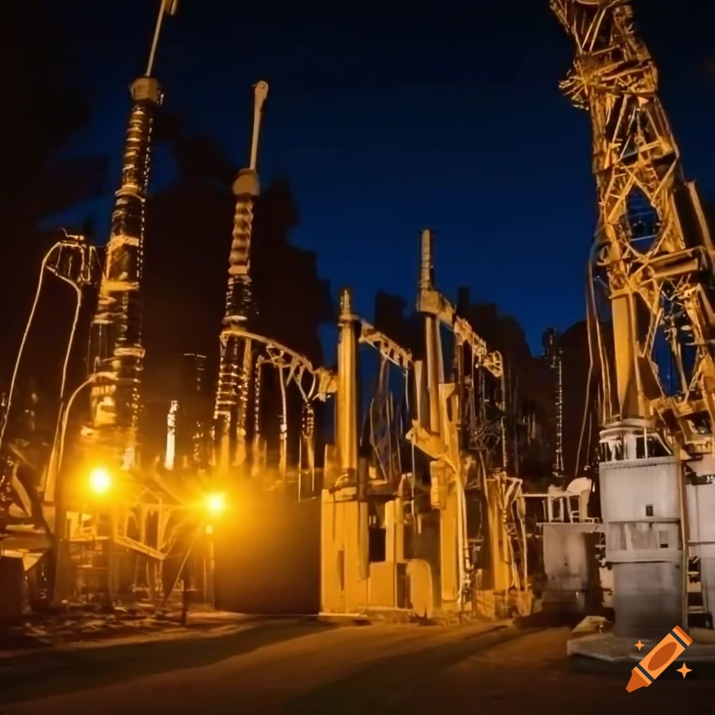 Industrial power substation with transformers and circuit breakers