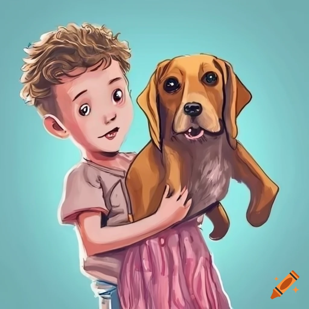 Child holding a dog