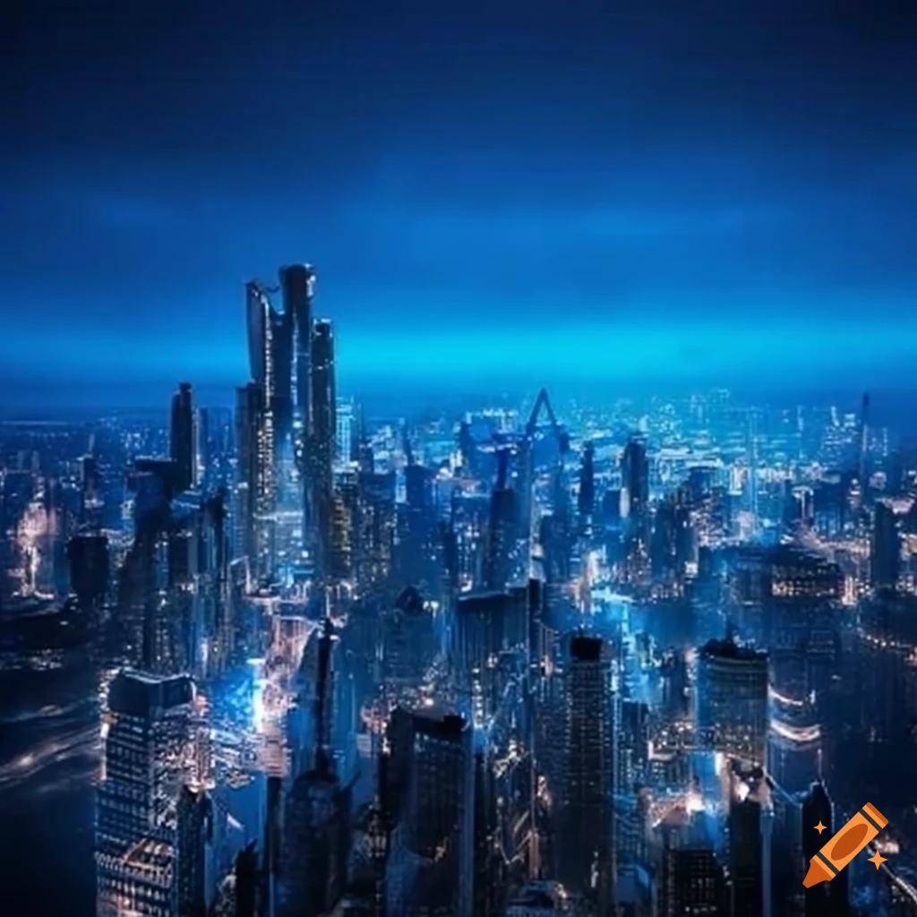 Futuristic blue cityscape