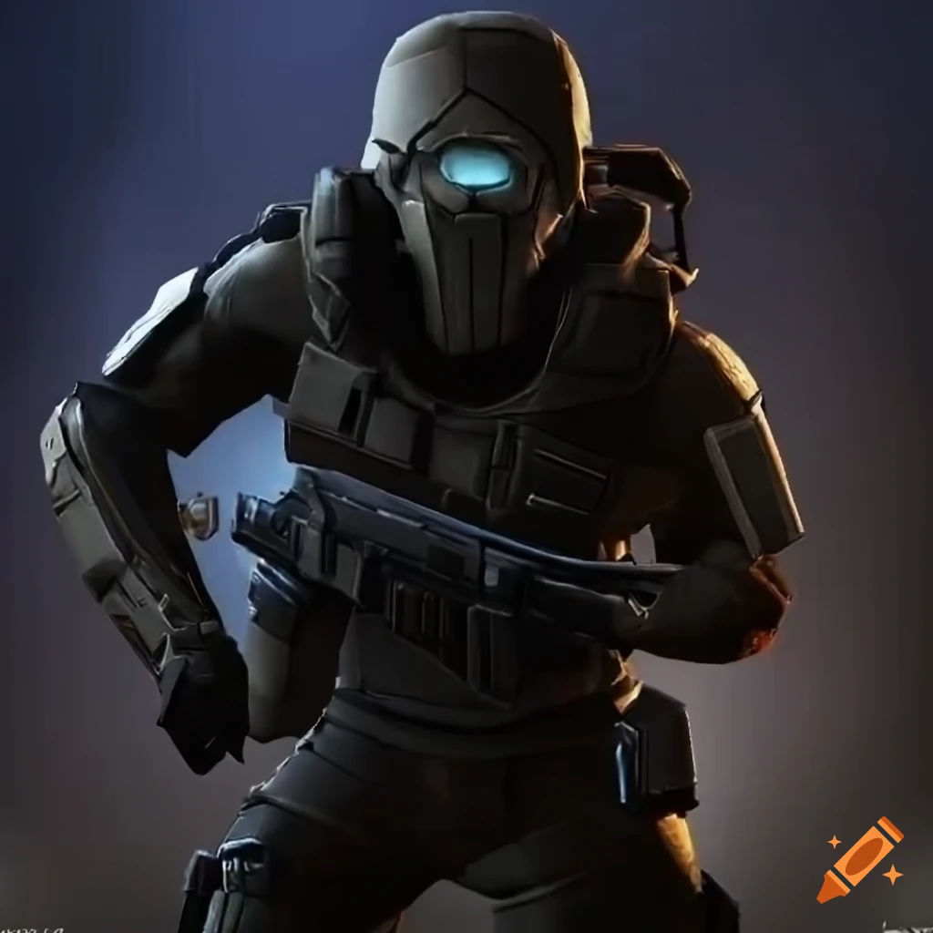 Soldier from XCOM wearing a helmet with a mask