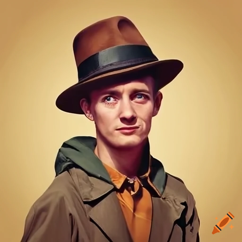 Man in 1950s clothing with adventure gear and fedora hat
