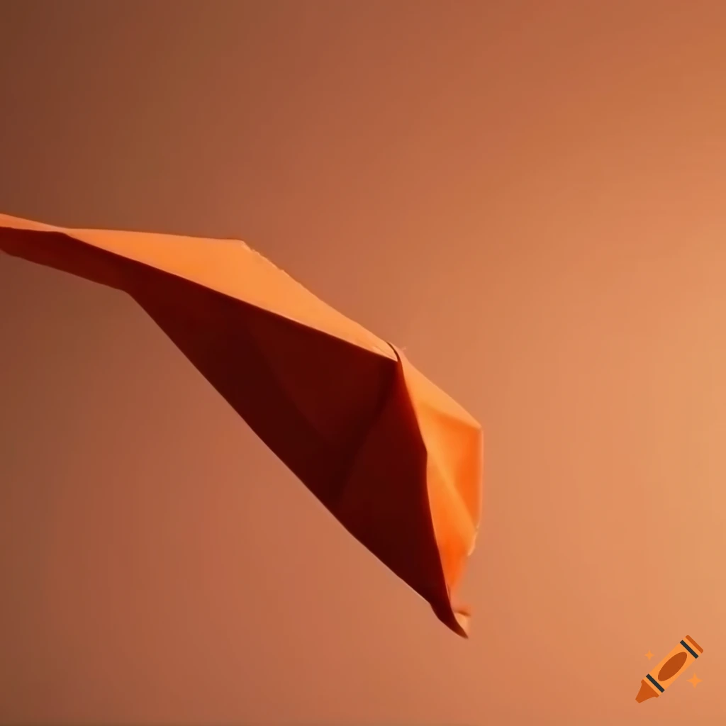 Orange origami sheet unfolding on a minimalist background
