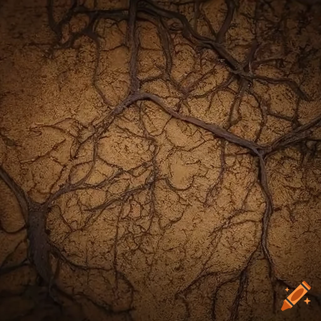 Sand-colored grass roots stuck in dirt