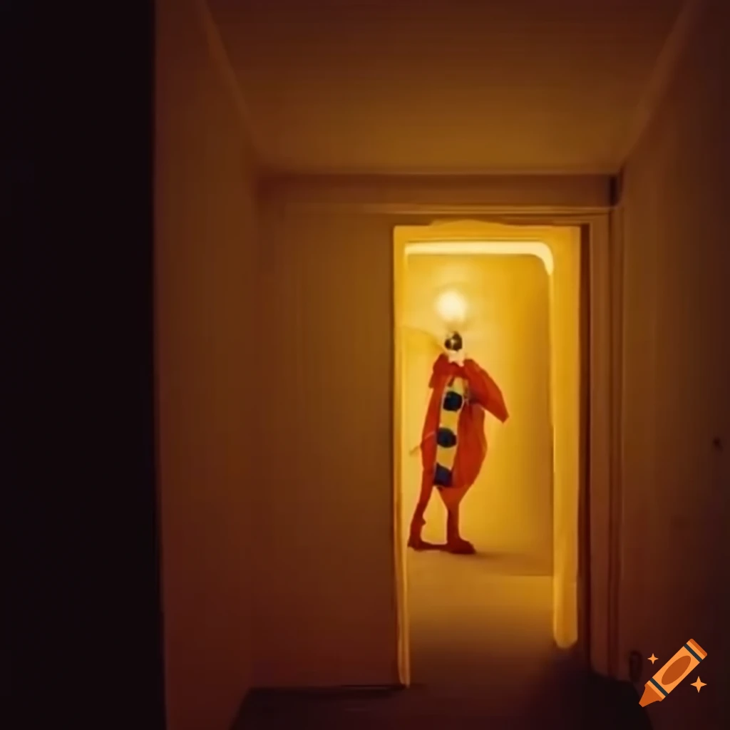 Clown changing a light under bright lamp