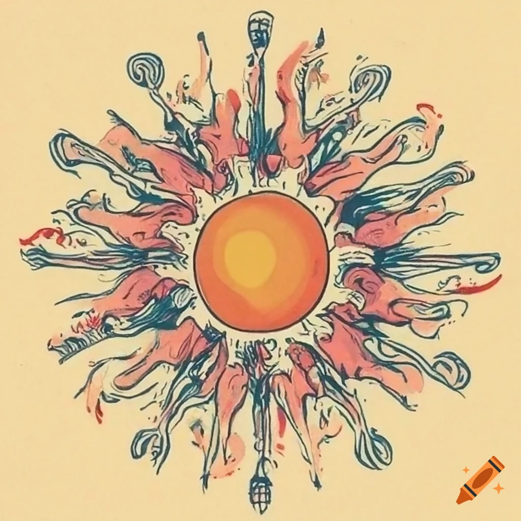 Old manuscript drawing of a sun