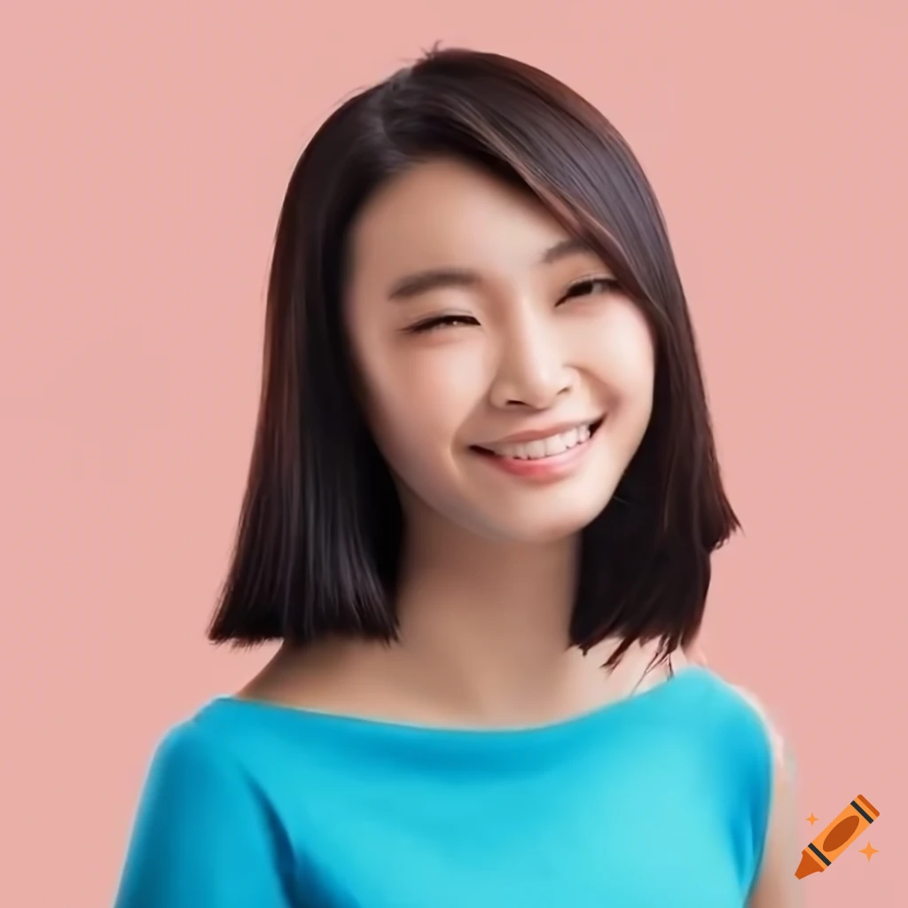 Young Asian woman smiling on white background