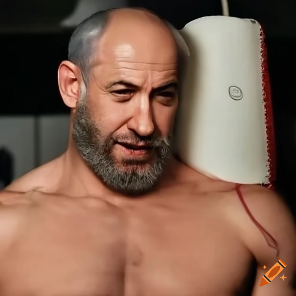 Close up of muscular man with boxing gloves and beard
