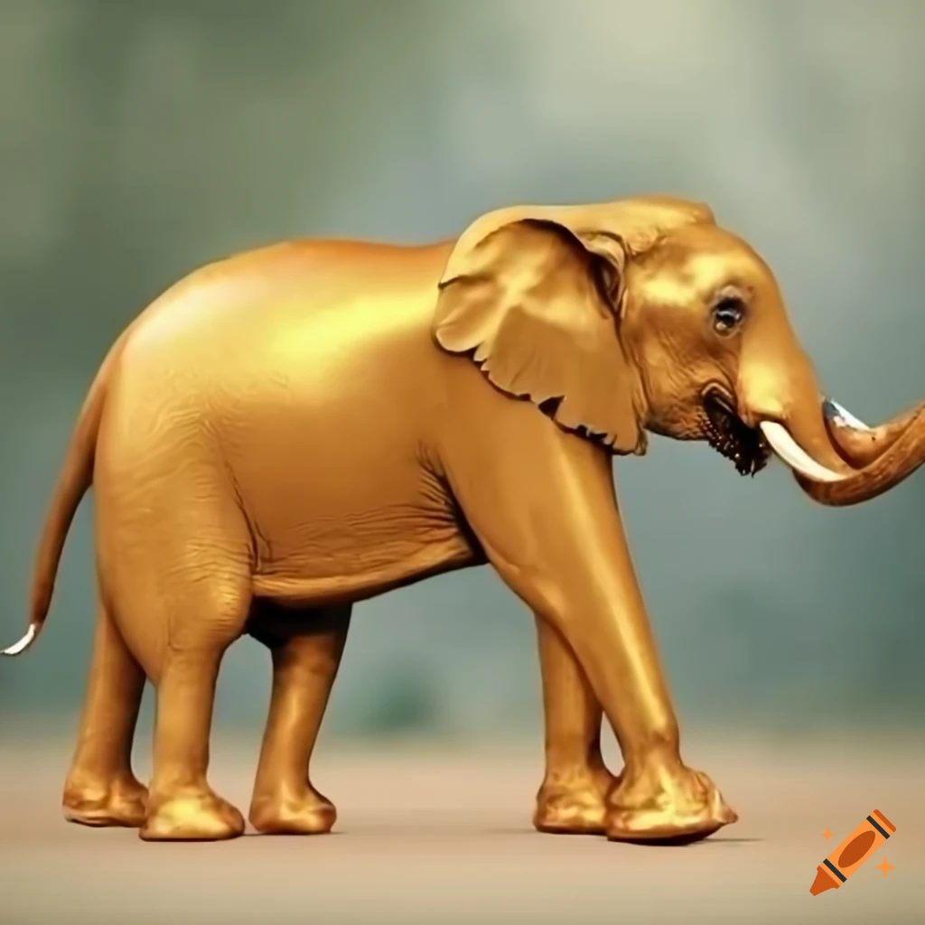 Full body side view of a majestic golden elephant