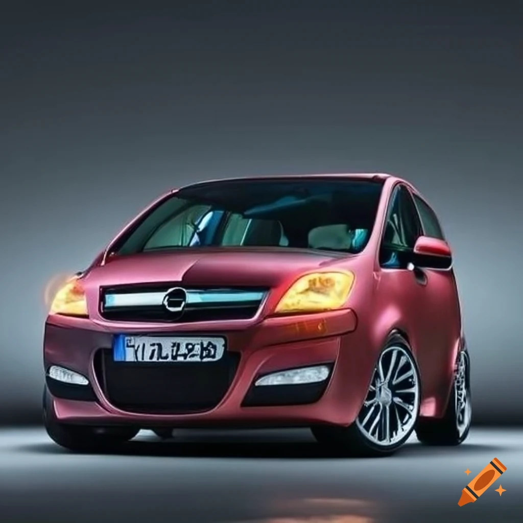 Opel Meriva 2006 tuned in a dark street with neon lights