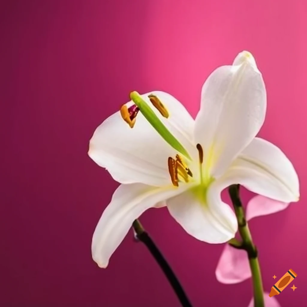 Enchanting hybrid of a white lily and an orchid on pink background