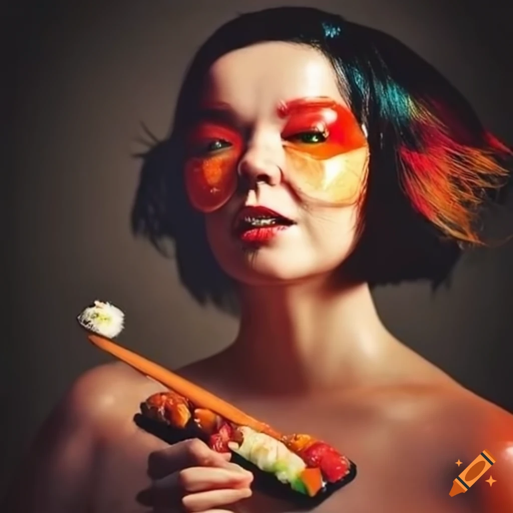 Bjork enjoying sushi
