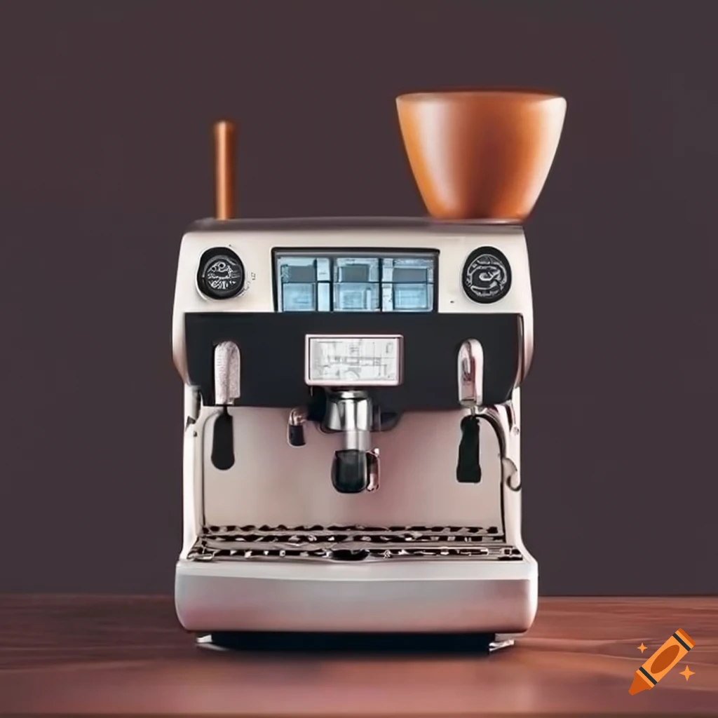 Commercial espresso machine with display meter ready, next to coffee beans grinder
