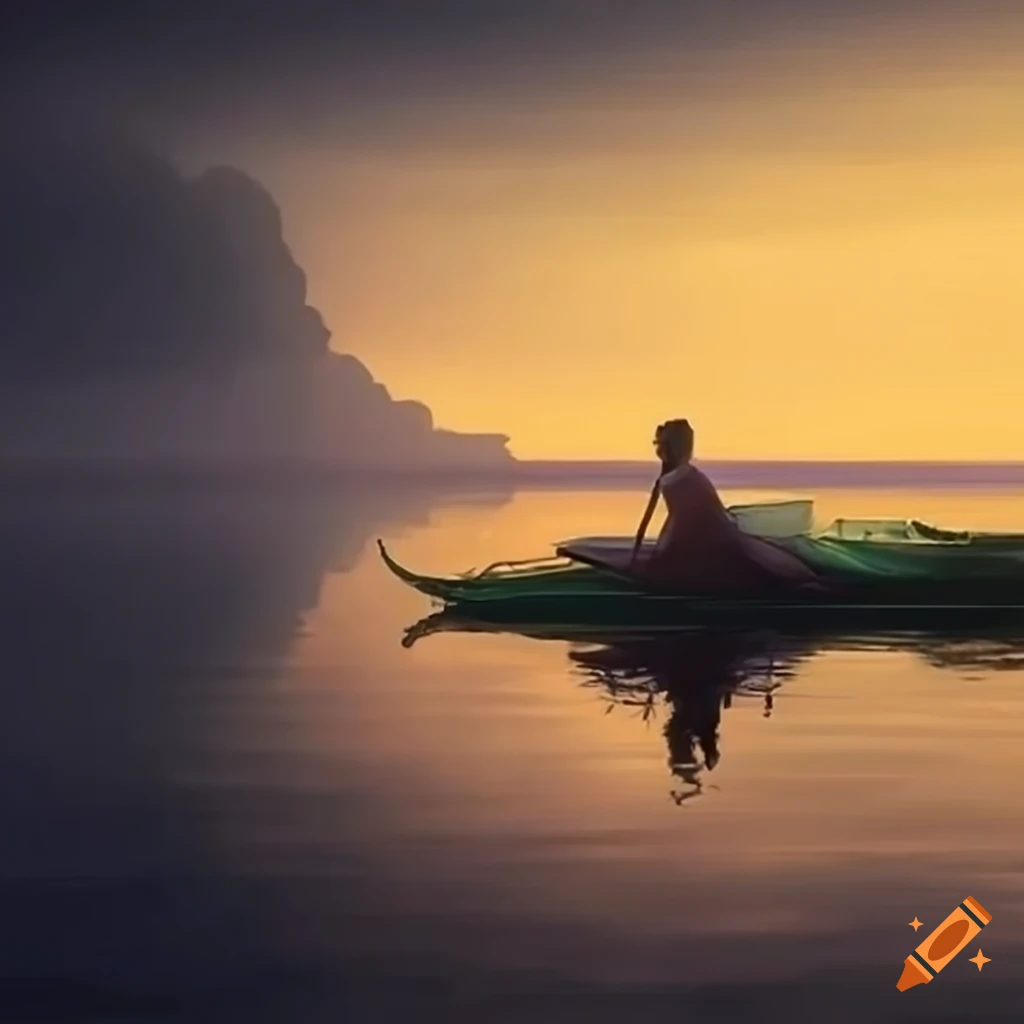 Serene woman by the seashore on a rainy day looking at a distant boat