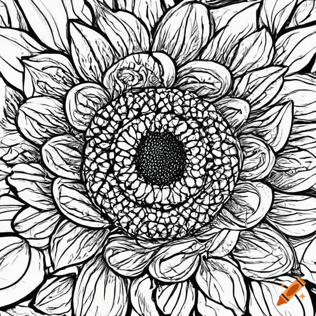 Sunflower coloring book page with thick lines