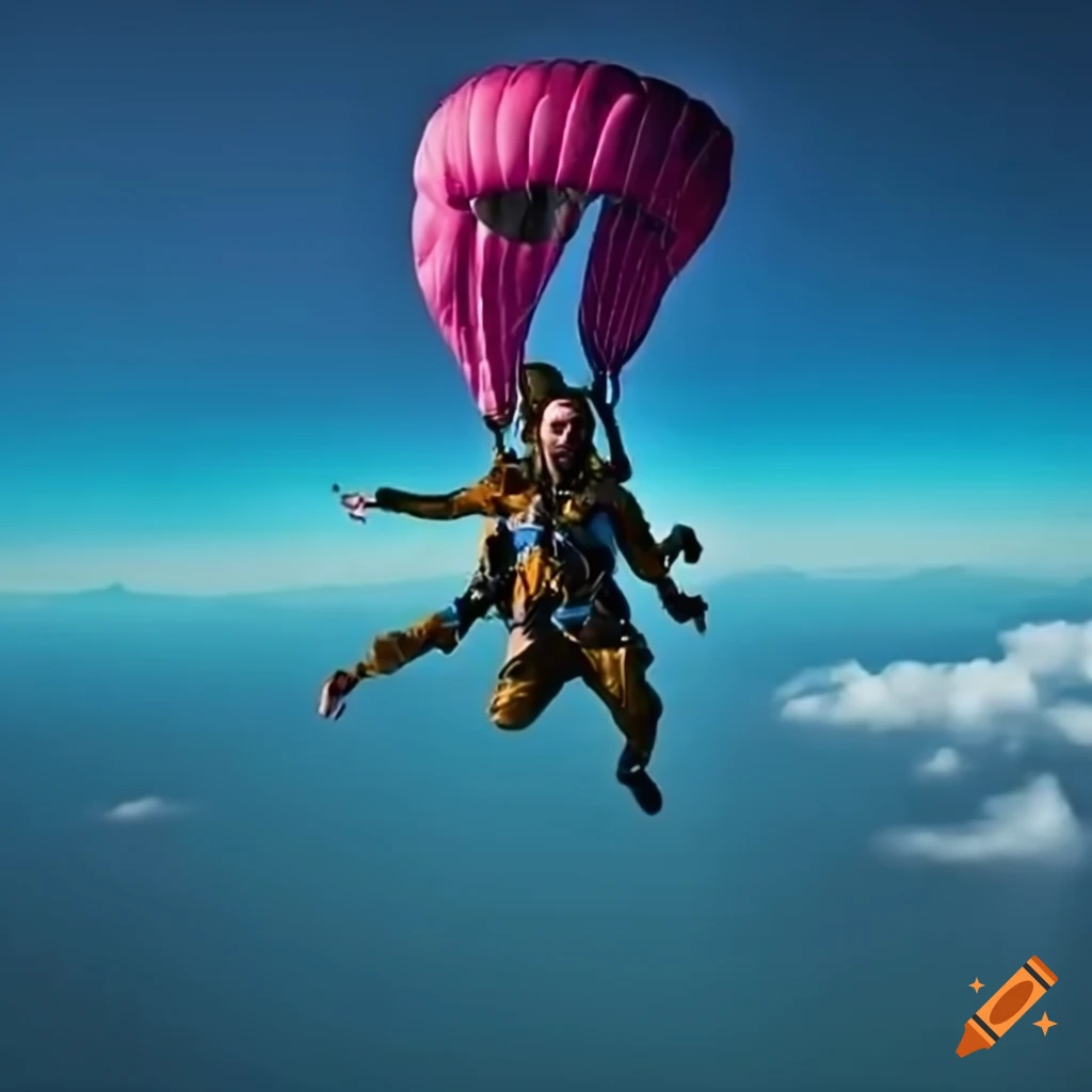 Parachutists jumping from an airplane in a dynamic scene with inspirational tagline