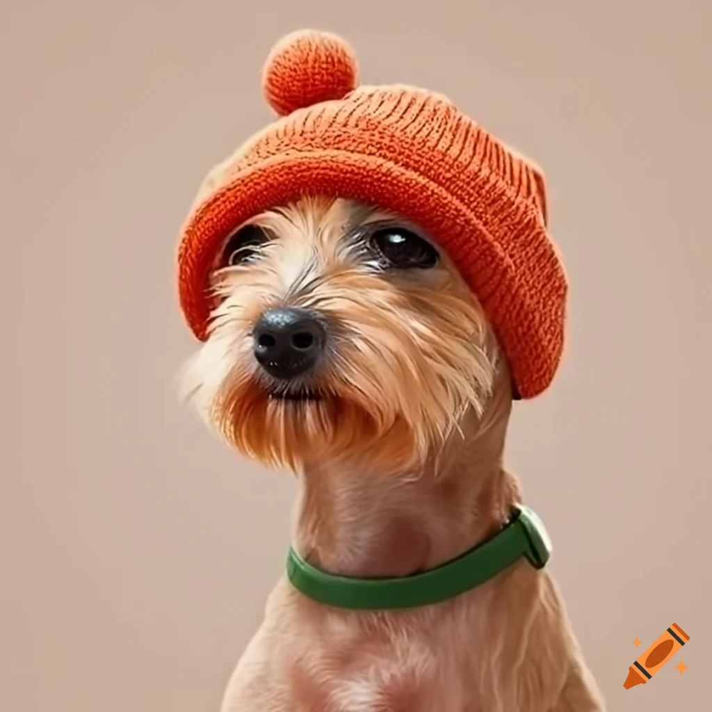 Terrier-type dog with a beanie hat for added charm