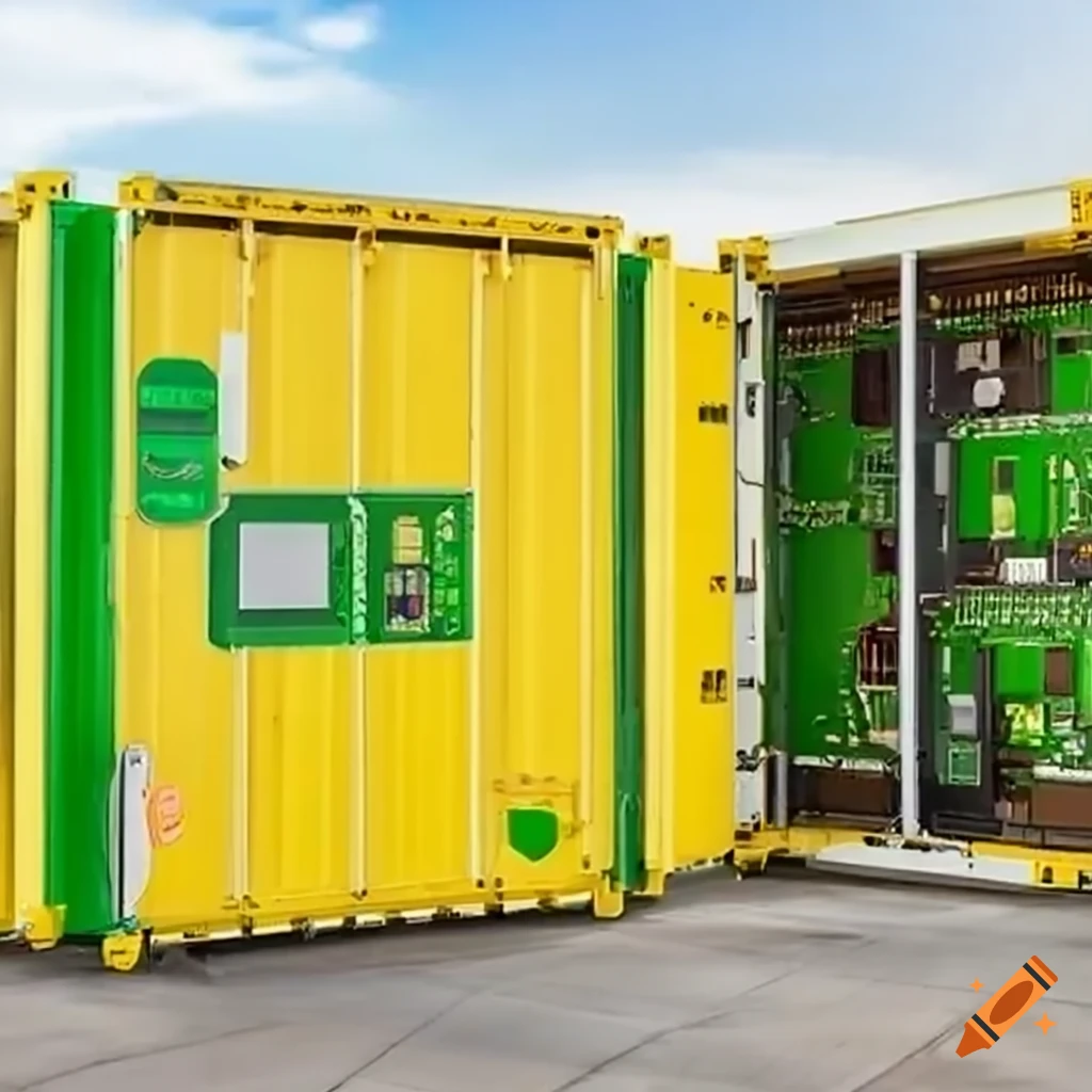 Battery energy storage container with EV charging stations and circuit board detail