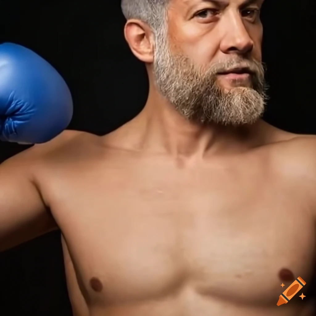 Close-up of muscular man wearing boxing gloves