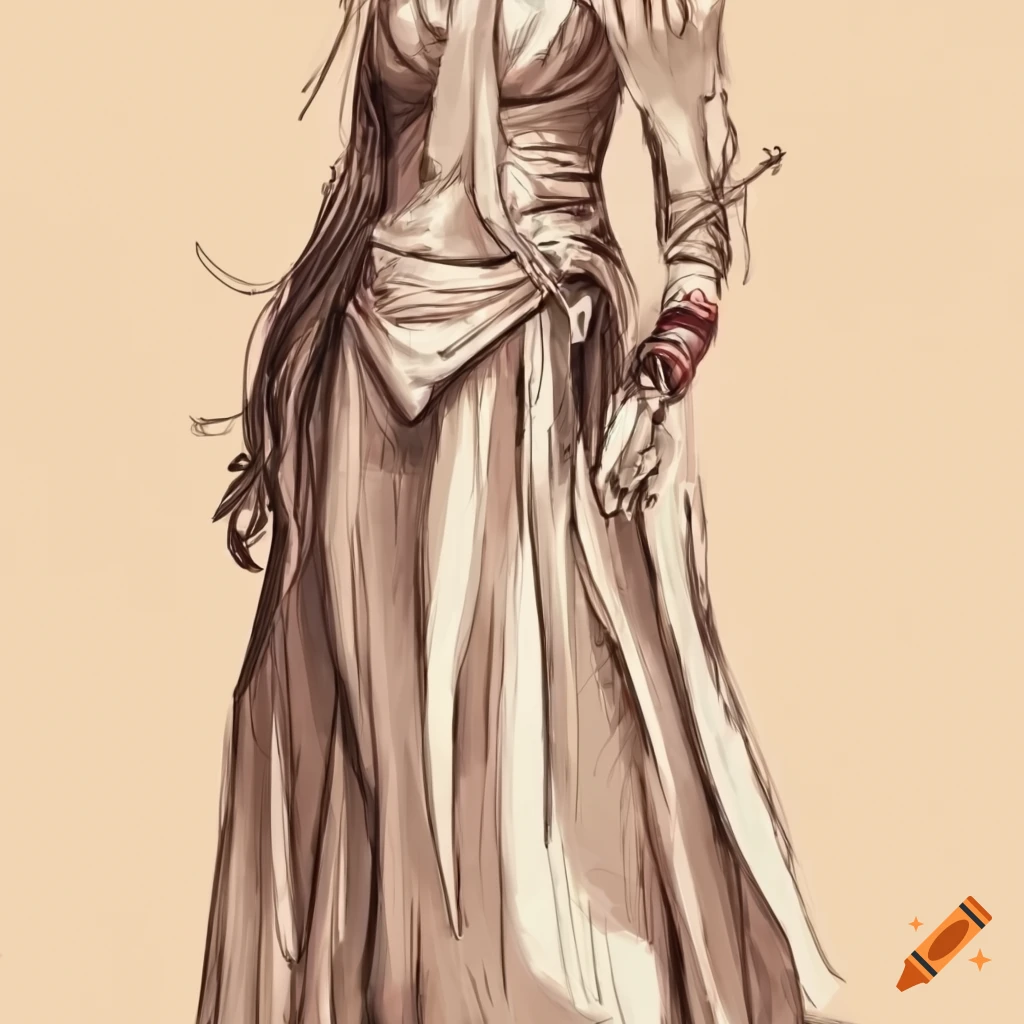 Sketch art of tall slim figures with deer ears and antlers in robes and sandals