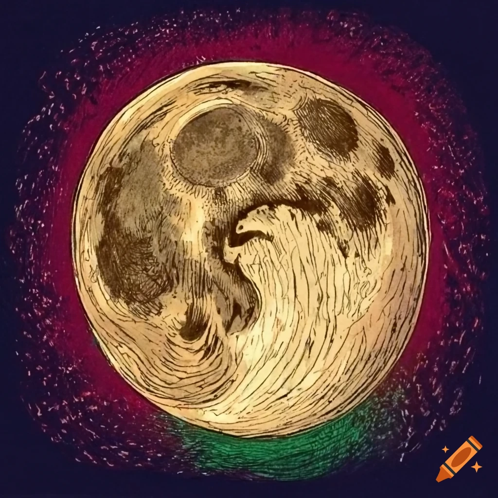 Old drawing of a moon from a manuscript