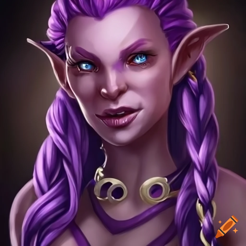 Female dwarf wizard with purple hair and eyes braids