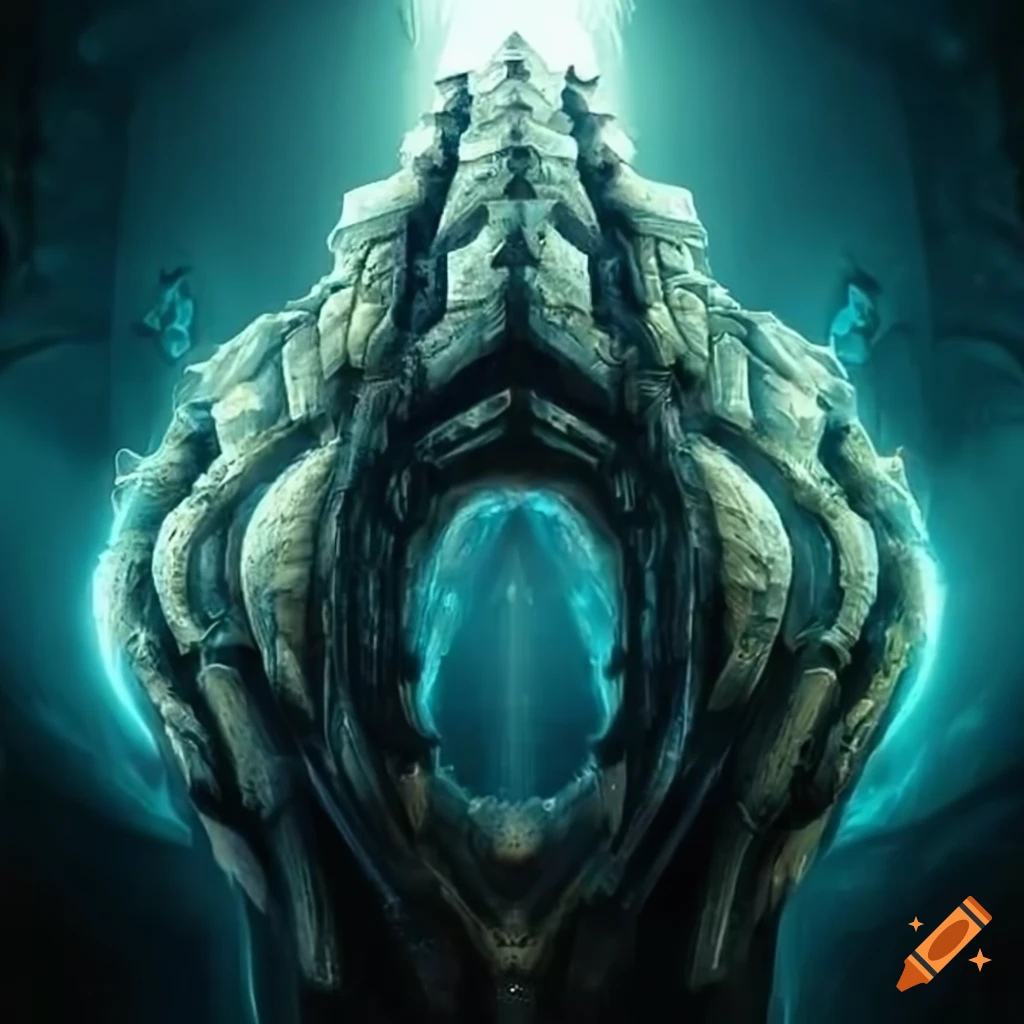Phi symbol shining light onto biomechanical Phyrexian Dreadnought