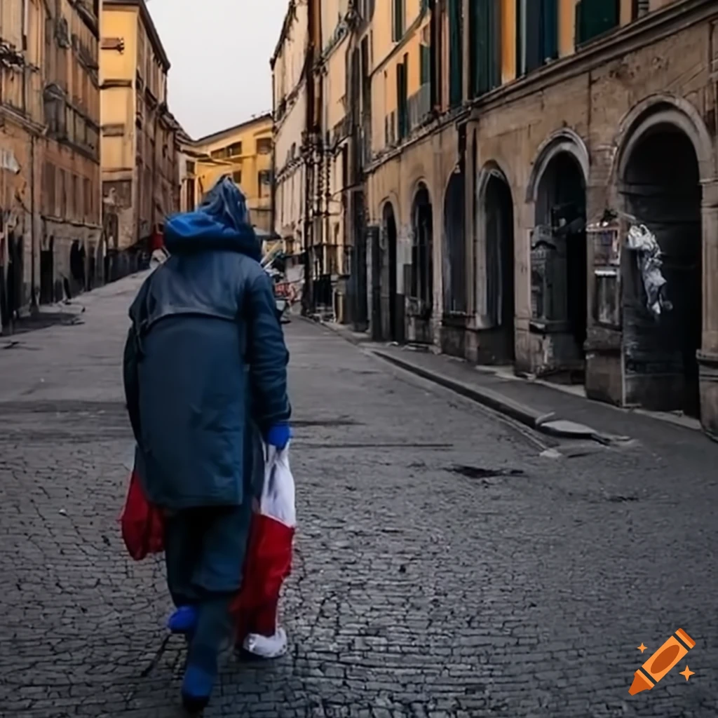 Cleaning up trash in an Italian city