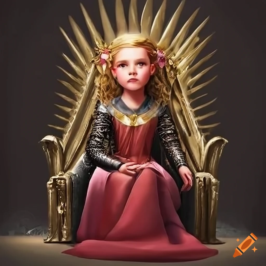 Kid girl child sitting on the Iron Throne