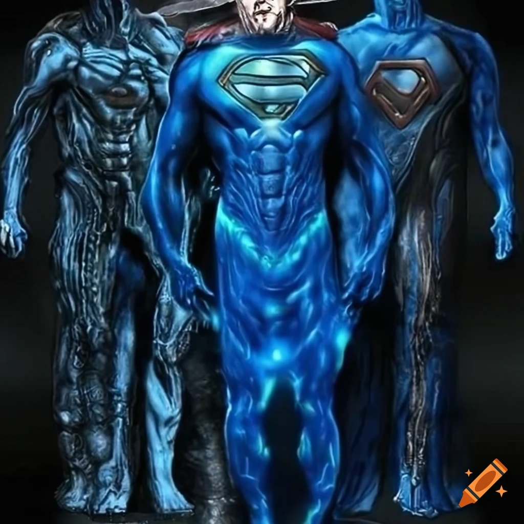 Superman in a futuristic blue suit with electronic circuits inspired by ...