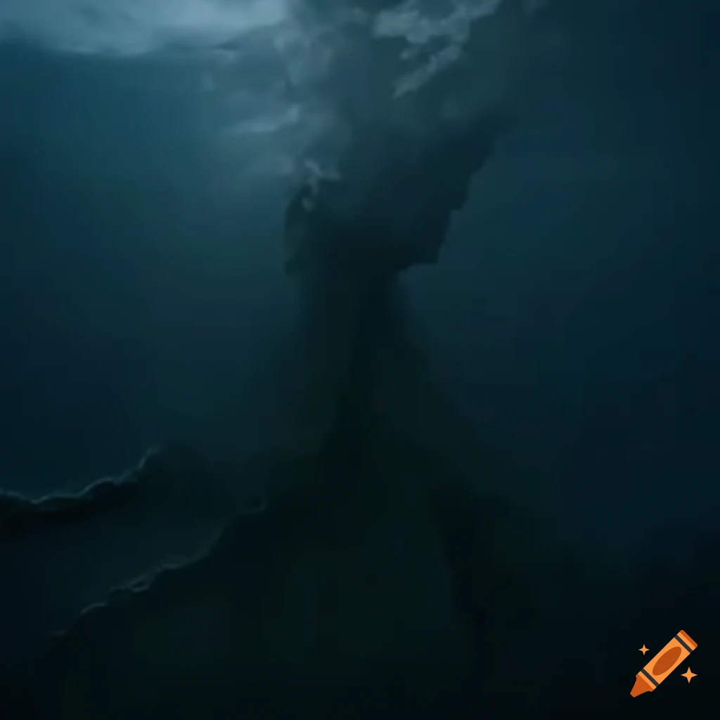 Colossal kraken emerging from raging waves, destroying ships